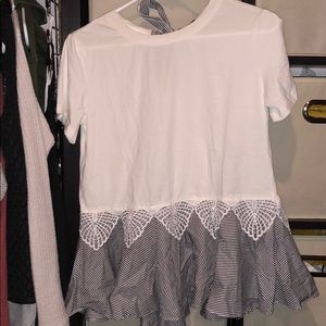 WHITE AND BLUE AND WHITE STRIPED PEPLUM TOP!